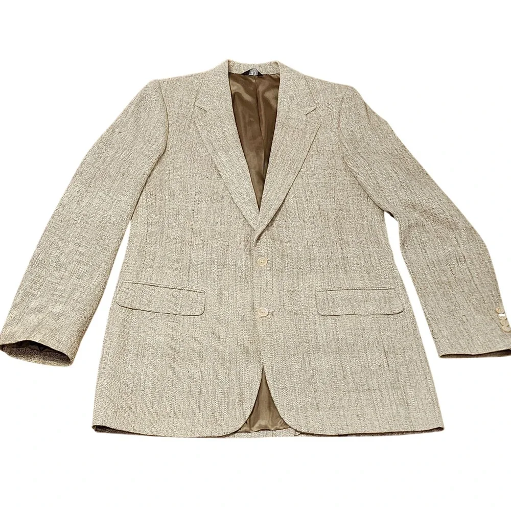 Bill Blass Sport Coat Mens Large Beige Silk Tweed Blazer Classic Fit USA